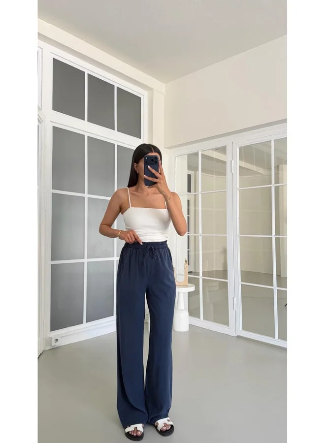 GAUS Navy Washable Elastic Waist Tencel Pants GAUS-01678.