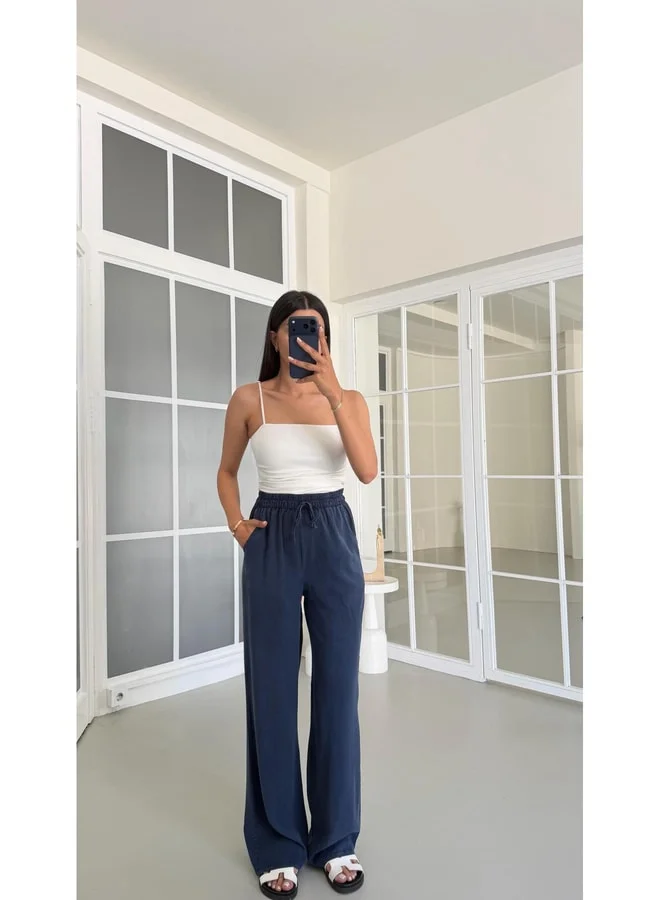 GAUS Navy Washable Elastic Waist Tencel Pants GAUS-01678.
