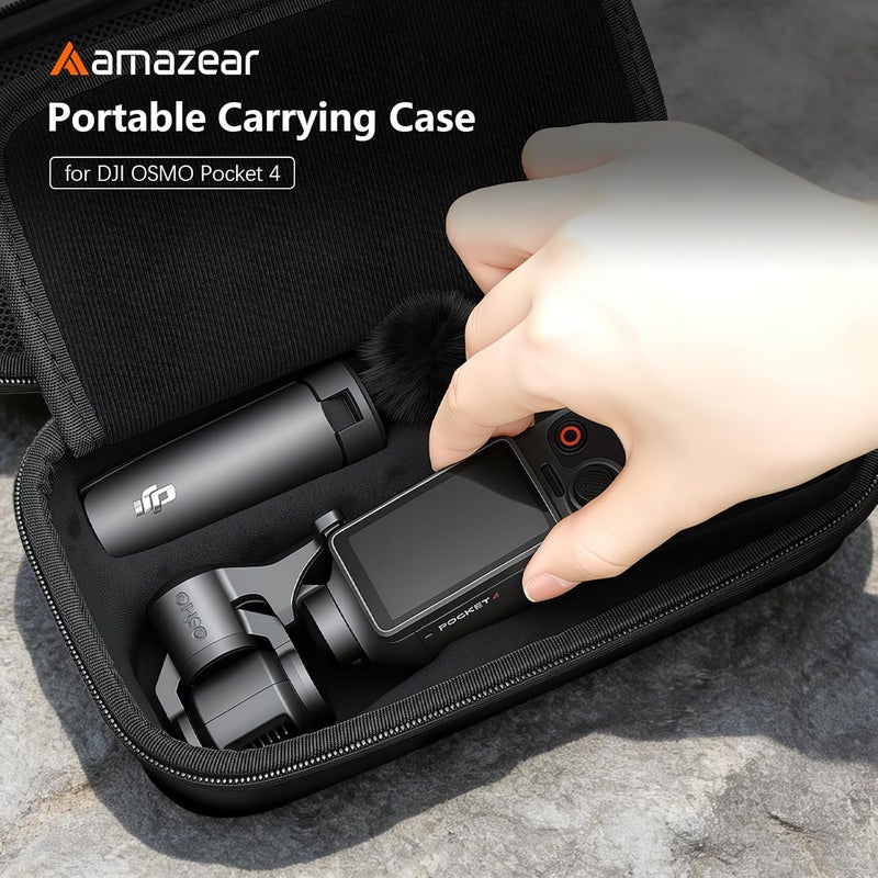 AMAZEAR Carrying Case for DJI Osmo Pocket 4, Pocket4 Accessories Compact Carry Bag with Wrist Strap/Carabiner, Portable Handbag for Travel, Storage, Protection, Organization, Black - Image 2