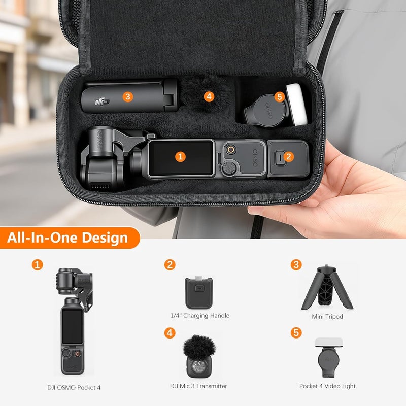 AMAZEAR Carrying Case for DJI Osmo Pocket 4, Pocket4 Accessories Compact Carry Bag with Wrist Strap/Carabiner, Portable Handbag for Travel, Storage, Protection, Organization, Black - Image 4