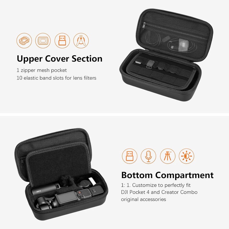 AMAZEAR Carrying Case for DJI Osmo Pocket 4, Pocket4 Accessories Compact Carry Bag with Wrist Strap/Carabiner, Portable Handbag for Travel, Storage, Protection, Organization, Black - Image 3