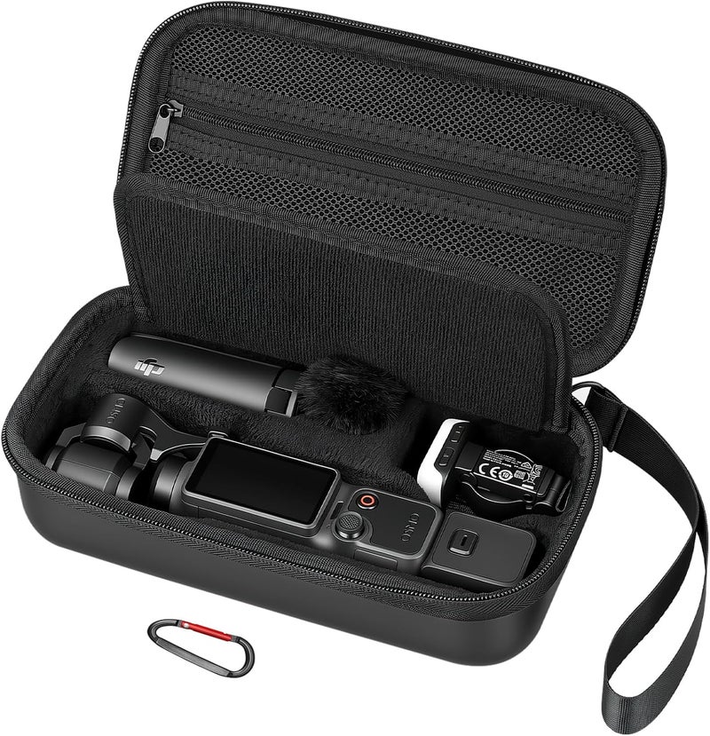 AMAZEAR Carrying Case for DJI Osmo Pocket 4, Pocket4 Accessories Compact Carry Bag with Wrist Strap/Carabiner, Portable Handbag for Travel, Storage, Protection, Organization, Black - Image 1