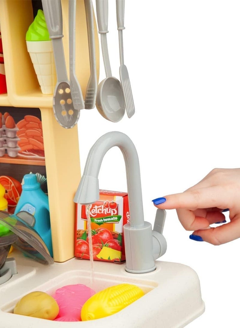 Toon Toyz 64 Pcs Kids Kitchen Play Set with Realistic Cooking Sounds, Spraying & Run Water Function | Pretend Chef Role Play Kitchen Set for Kids | Storage & Accessories | Gift for Boys & Girls Age 3+ (Green) - Image 4