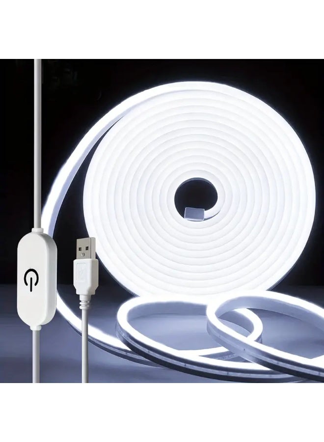بينكساما ضوء نيون LED، 5 أمتار أضواء شريط LED باللون الأبيض 6500K، أضواء نيون مرنة مقاومة للماء بقوة 5 فولت، 120 LED لكل متر، للاستخدام داخل المنزل وخارجه التجاري للديكور الإضاءة - Image 1