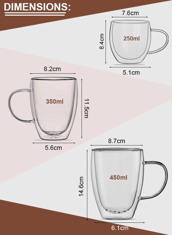 Eworld 8-Piece Insulated Double Wall Cup with Handle for Drinkware Coffee Tea Available in 250ml, 350ml and 450ml - Image 2