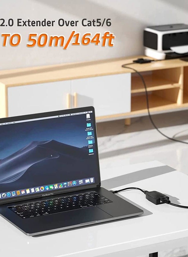 GUO USB Extender Over RJ45 Cat 6/5/5e Adapter, RJ45 Ethernet Splitter to USB Extension UP to 50m/164ft, Compatible with Computers, Mobile Phones, Mice, Keyboards, U Disks, Printers, Cameras - Image 2