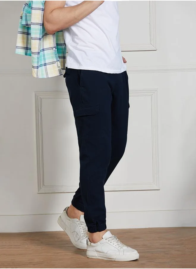 دينيس لينغو Cotton Lycra Solid Stretchable Regular Fit Cargo Joggers by Styli