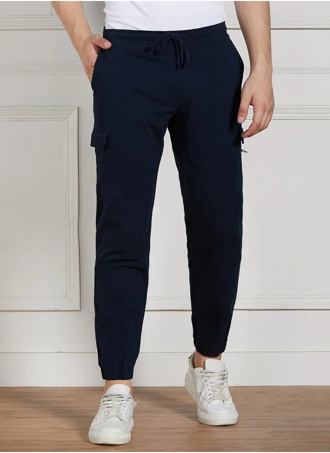 دينيس لينغو Cotton Lycra Solid Stretchable Regular Fit Cargo Joggers by Styli