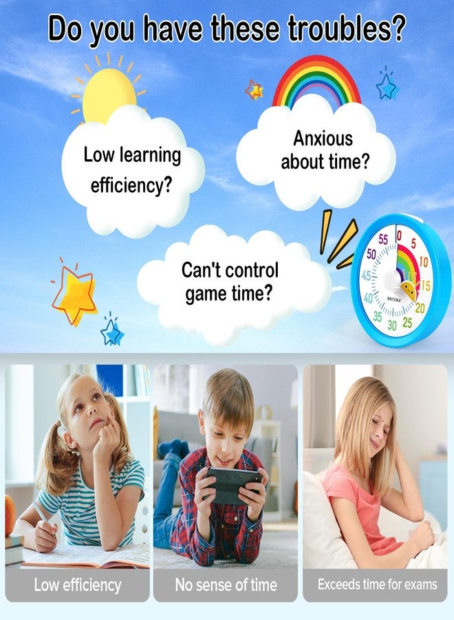 Secura 60-Minute Visual Timer with Rainbow Pattern, Classroom Timer for Kids and Adults, Time Management Tool with Pause Function (Blue & Sun) - Image 5