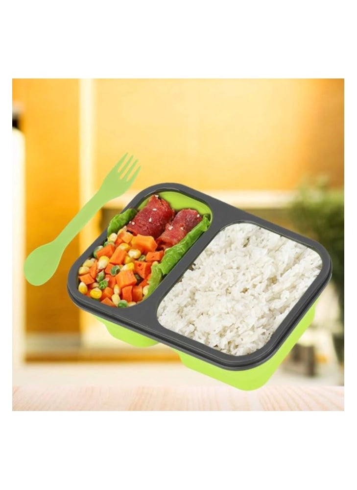Spaceshoop Silicone Collapsible Lunch Box with Spoon, Portable Food Storage Containers Space Saving Microwave Refrigerator Food Containers  - Image 3