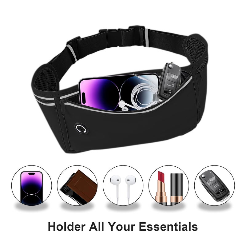 JUCURRI Slim Running Belt for Women Men,Runners Fanny Pack Phone Holder,Money Belt,Running Gear Accessories,with 3 Pockets(Black) - Image 2