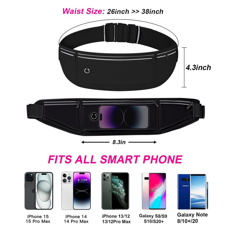 JUCURRI Slim Running Belt for Women Men,Runners Fanny Pack Phone Holder,Money Belt,Running Gear Accessories,with 3 Pockets(Black) - Image 3