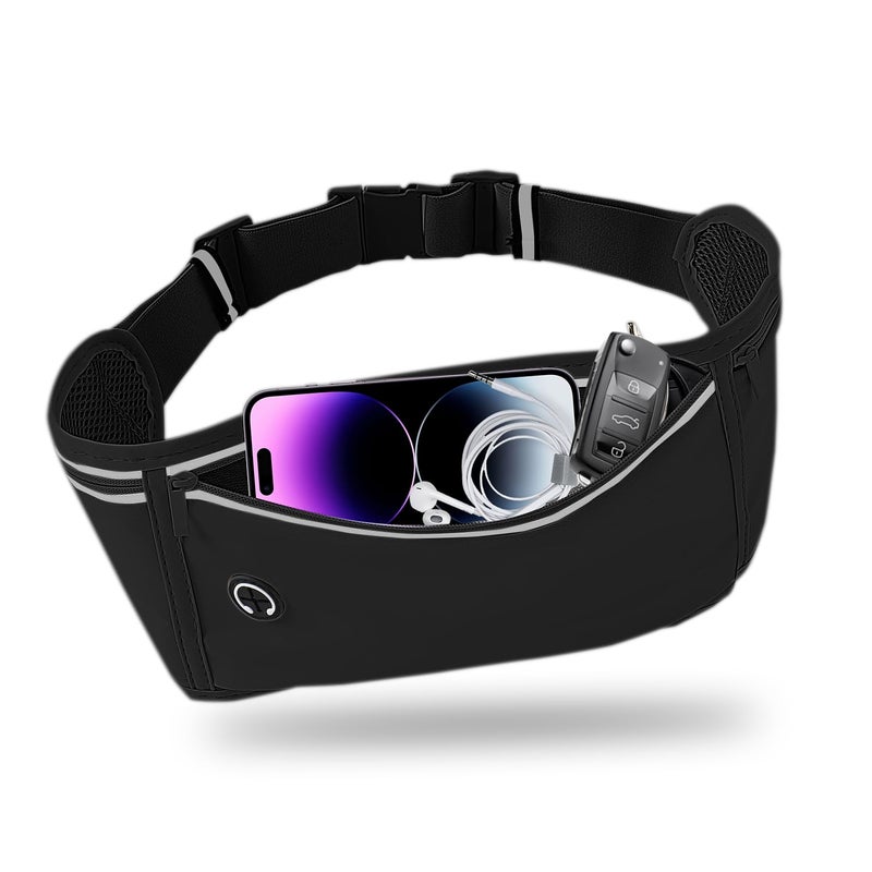 JUCURRI Slim Running Belt for Women Men,Runners Fanny Pack Phone Holder,Money Belt,Running Gear Accessories,with 3 Pockets(Black) - Image 1