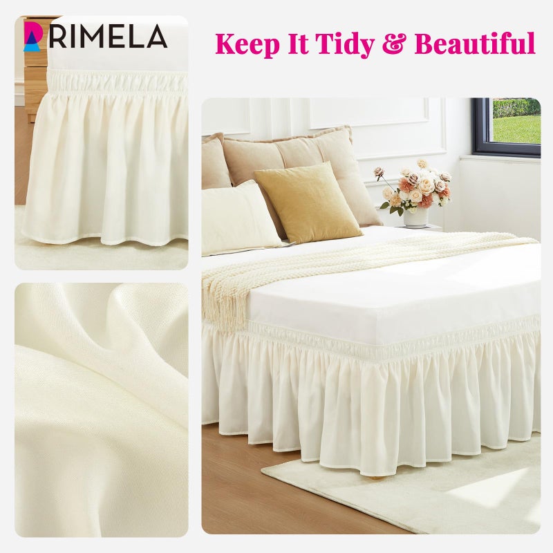 RIMELA Cream Bed Skirt Queen Size 15 Inch Drop, Elastic Bed Skirting for Bed Base and Frame, Bedding Dust Ruffle Easy to Install, Lightweight Wrap Around Adjustable Bedskirt - Image 4