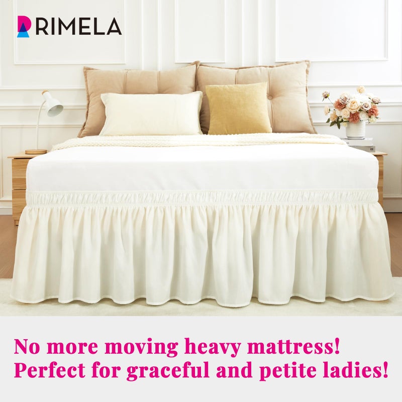 RIMELA Cream Bed Skirt Queen Size 15 Inch Drop, Elastic Bed Skirting for Bed Base and Frame, Bedding Dust Ruffle Easy to Install, Lightweight Wrap Around Adjustable Bedskirt - Image 2
