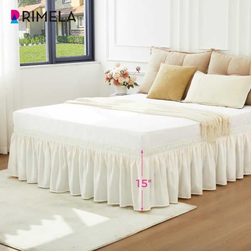 RIMELA Cream Bed Skirt Queen Size 15 Inch Drop, Elastic Bed Skirting for Bed Base and Frame, Bedding Dust Ruffle Easy to Install, Lightweight Wrap Around Adjustable Bedskirt - Image 3