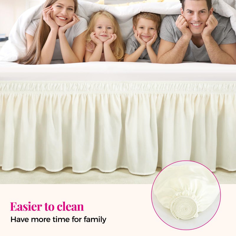 RIMELA Cream Bed Skirt Queen Size 15 Inch Drop, Elastic Bed Skirting for Bed Base and Frame, Bedding Dust Ruffle Easy to Install, Lightweight Wrap Around Adjustable Bedskirt - Image 5
