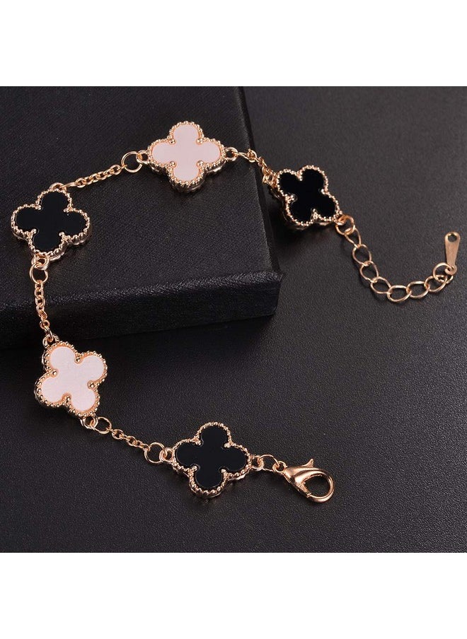 Shining Diva Fashion - Shining Diva Fashion Latest Stylish Crystal Clover Rose Gold Bracelet for Women and Girls | Aesthetic Jewellery Gift for Girlfriend & Wife (10000b) (White) (Black) - Image 1