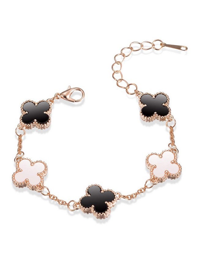 Shining Diva Fashion - Shining Diva Fashion Latest Stylish Crystal Clover Rose Gold Bracelet for Women and Girls | Aesthetic Jewellery Gift for Girlfriend & Wife (10000b) (White) (Black) - Image 1
