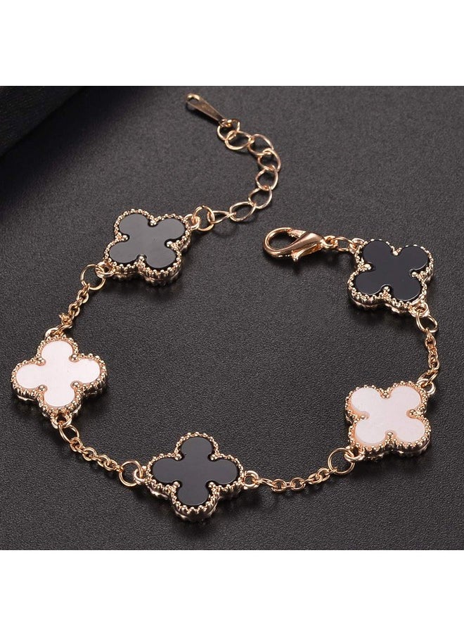 Shining Diva Fashion - Shining Diva Fashion Latest Stylish Crystal Clover Rose Gold Bracelet for Women and Girls | Aesthetic Jewellery Gift for Girlfriend & Wife (10000b) (White) (Black) - Image 1