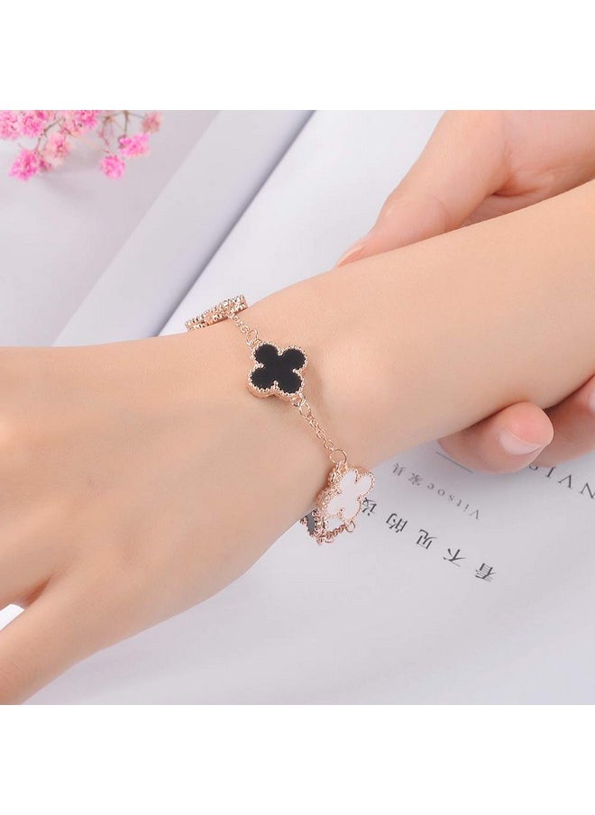 Shining Diva Fashion - Shining Diva Fashion Latest Stylish Crystal Clover Rose Gold Bracelet for Women and Girls | Aesthetic Jewellery Gift for Girlfriend & Wife (10000b) (White) (Black) - Image 1