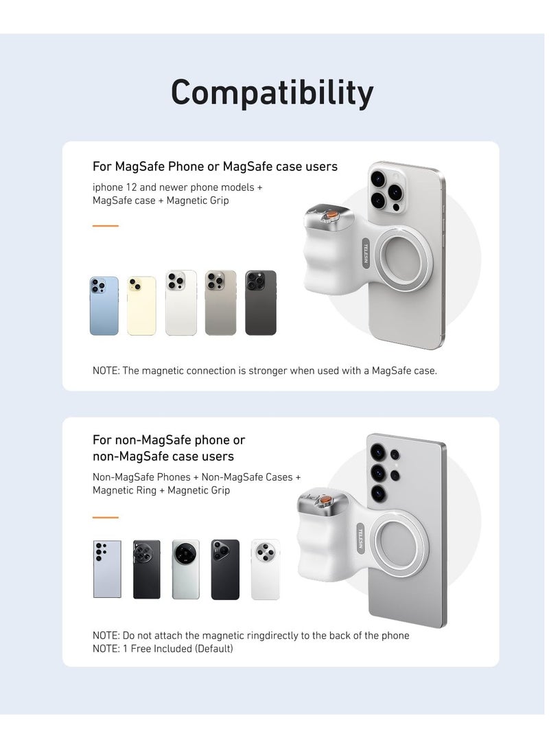 Magnetic Phone Camera Grip, Smartphone Shooting Holder Selfie Handle Snap with Wireless Shutter Button Remote for iPhone 16 15 14 13 12 Pro Max Android Cellphone Vlog Video Photography - Image 5