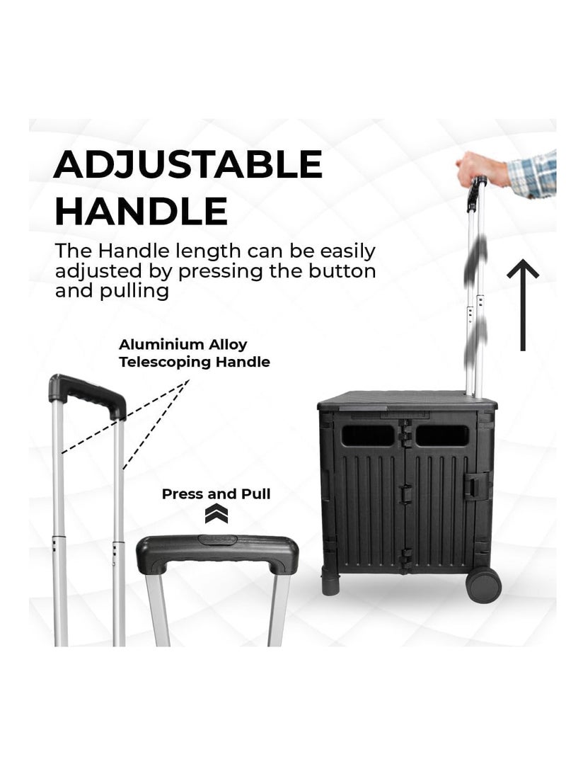 BERRY - Berry 50L Foldable Utility Cart – Portable Rolling Crate with Lid, 40KG Collapsible Basket & 2 Wheels | Multipurpose Shopping Trolley for Shopping, Camping & Moving (Black) - Image 1