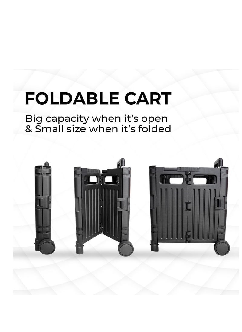 BERRY - Berry 50L Foldable Utility Cart – Portable Rolling Crate with Lid, 40KG Collapsible Basket & 2 Wheels | Multipurpose Shopping Trolley for Shopping, Camping & Moving (Black) - Image 1