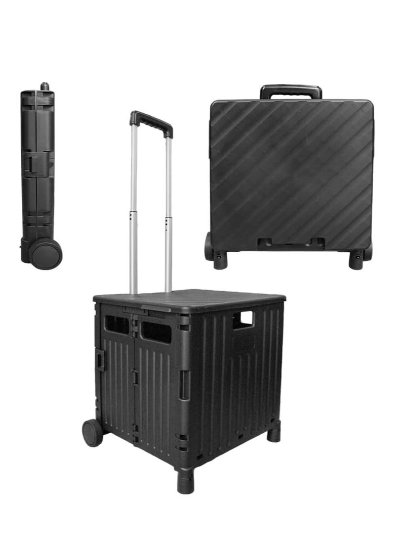 BERRY - Berry 50L Foldable Utility Cart – Portable Rolling Crate with Lid, 40KG Collapsible Basket & 2 Wheels | Multipurpose Shopping Trolley for Shopping, Camping & Moving (Black) - Image 1
