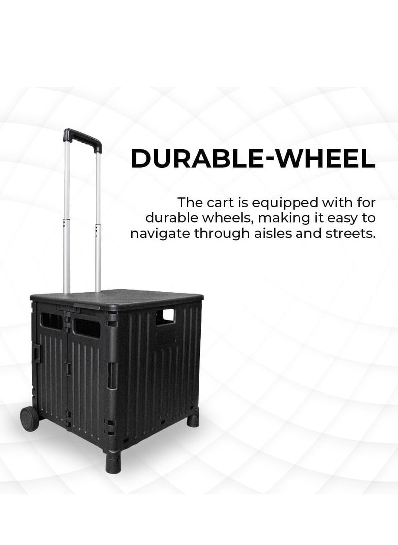 BERRY - Berry 50L Foldable Utility Cart – Portable Rolling Crate with Lid, 40KG Collapsible Basket & 2 Wheels | Multipurpose Shopping Trolley for Shopping, Camping & Moving (Black) - Image 1