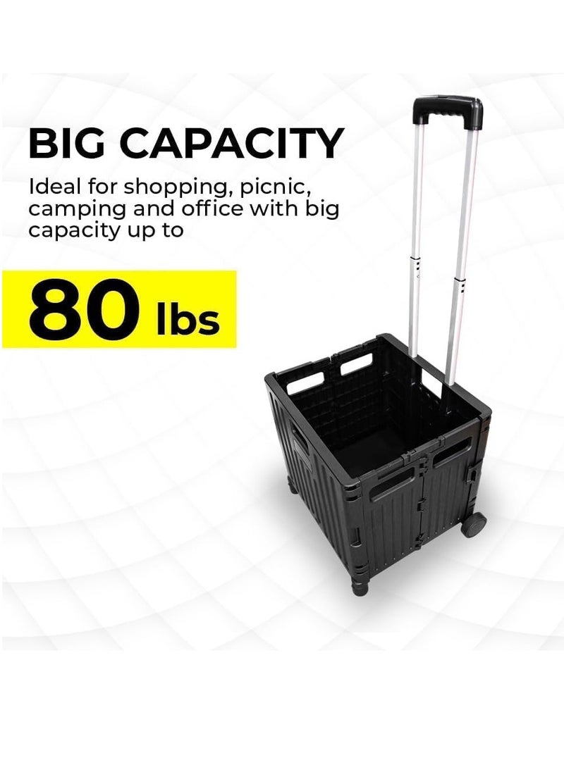 BERRY - Berry 50L Foldable Utility Cart – Portable Rolling Crate with Lid, 40KG Collapsible Basket & 2 Wheels | Multipurpose Shopping Trolley for Shopping, Camping & Moving (Black) - Image 1
