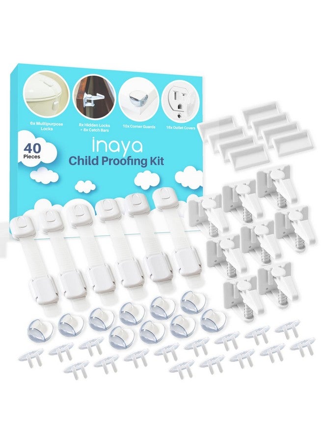 Inaya Complete Baby Proofing Kit - Child Safety Hidden Locks for Cabinets & Drawers, Adjustable Safety Latches, Corner Guards and Outlet Covers - Baby Proof Pack to Keep Your Child Safe at Home - Image 1