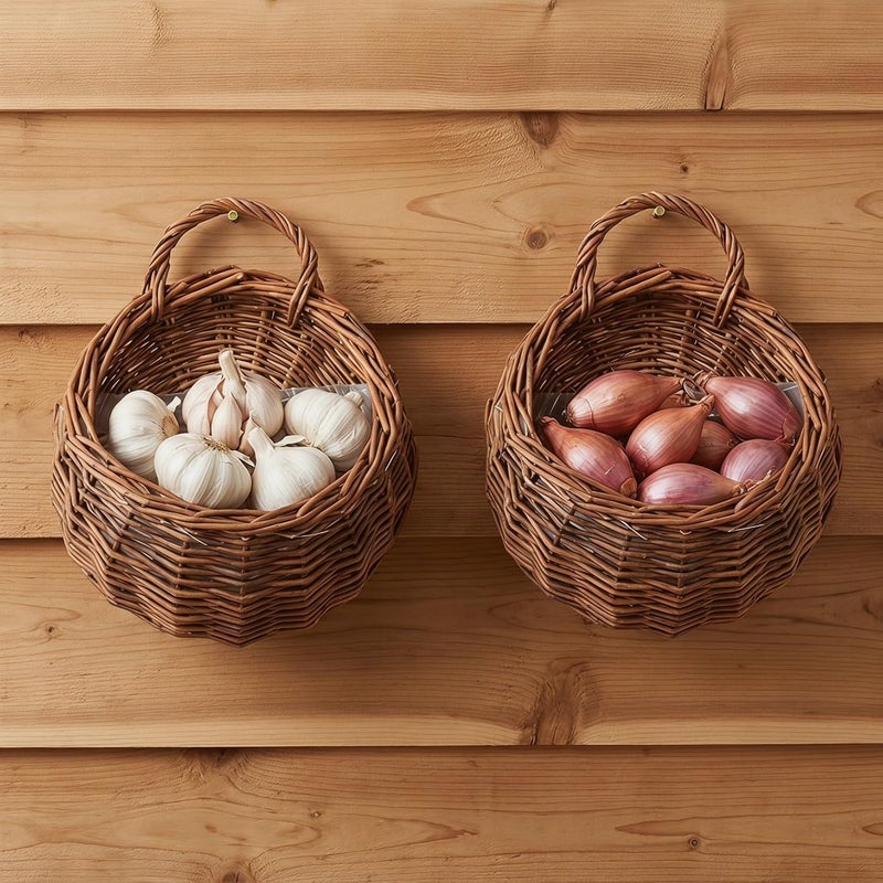 PRETYZOOM 2Pcs Small Woven Rattan Flower Baskets Wall Mounted Decorative Hanging Planters for Home Wedding Garden Indoor Outdoor Wall Decor - Image 4