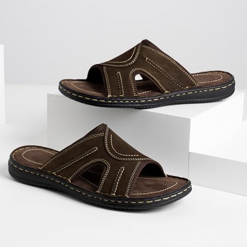 Jousen Men's Leather Sandals Arch Support Slide Outdoor Retro Fisherman Sandals for Men (AMY2004 Dark Brown 12) - Image 2
