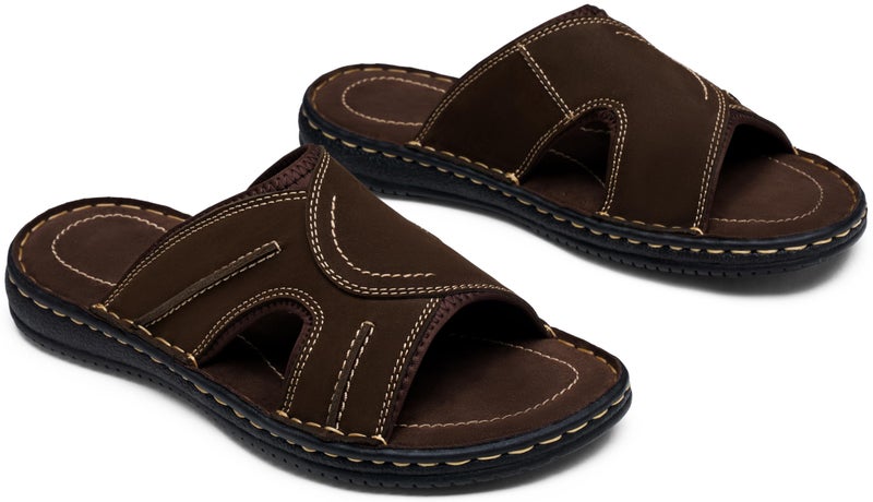 Jousen Men's Leather Sandals Arch Support Slide Outdoor Retro Fisherman Sandals for Men (AMY2004 Dark Brown 12) - Image 4