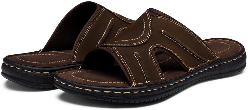 Jousen Men's Leather Sandals Arch Support Slide Outdoor Retro Fisherman Sandals for Men (AMY2004 Dark Brown 12) - Image 5