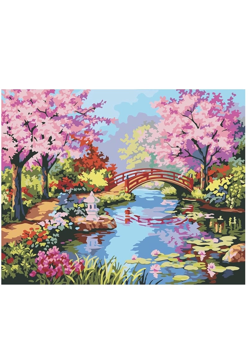 KASTWAVE Paint by Number Kits for Adults Kids Spring Scenery DIY Drawing On Canvas Oil Painting Kit Colorful Landscape Floral Paintwork with Paintbrush Art Craft for Home Wall Decoration 19.6X15.7 - Image 1