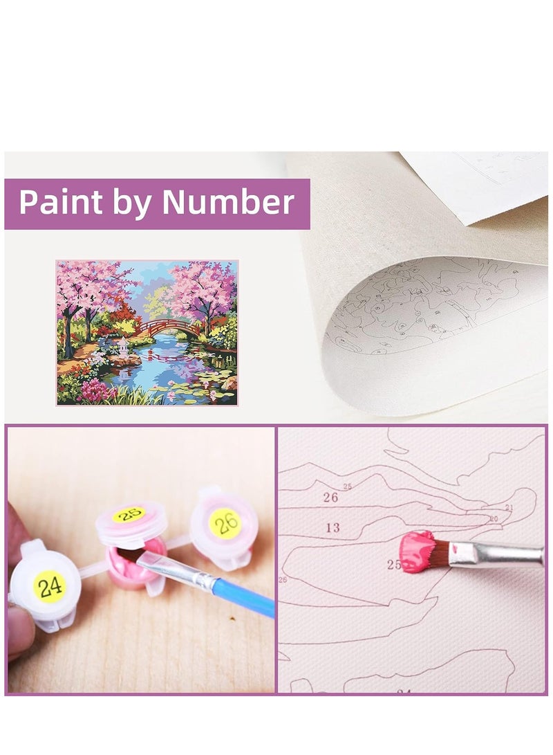 KASTWAVE Paint by Number Kits for Adults Kids Spring Scenery DIY Drawing On Canvas Oil Painting Kit Colorful Landscape Floral Paintwork with Paintbrush Art Craft for Home Wall Decoration 19.6X15.7 - Image 4