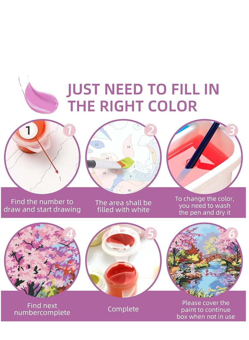 KASTWAVE Paint by Number Kits for Adults Kids Spring Scenery DIY Drawing On Canvas Oil Painting Kit Colorful Landscape Floral Paintwork with Paintbrush Art Craft for Home Wall Decoration 19.6X15.7 - Image 5