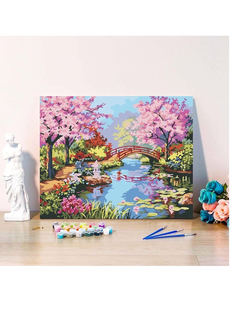KASTWAVE Paint by Number Kits for Adults Kids Spring Scenery DIY Drawing On Canvas Oil Painting Kit Colorful Landscape Floral Paintwork with Paintbrush Art Craft for Home Wall Decoration 19.6X15.7 - Image 2