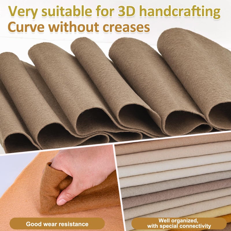 XSEINO 13 Rolls 8"x35" 1.4mm Thick Soft Felt Fabric Sheet 13 Assorted Light Brown Series Colors Felt Pack for DIY Craft Sewing Squares Nonwoven Patchwork - Image 4