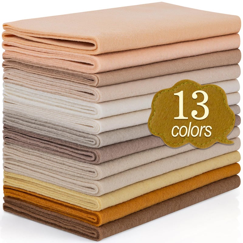 XSEINO 13 Rolls 8"x35" 1.4mm Thick Soft Felt Fabric Sheet 13 Assorted Light Brown Series Colors Felt Pack for DIY Craft Sewing Squares Nonwoven Patchwork - Image 1