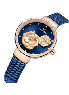 NAVIFORCE Elegant Women's Quartz Watch Stylish Round Dial with Floral Embossed Design Crystal Hour Markers Stainless Steel Mesh Strap Fashionable Timepiece for Everyday Wear and Special Occasions  - Image 2