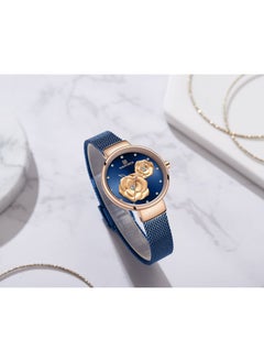 NAVIFORCE Elegant Women's Quartz Watch Stylish Round Dial with Floral Embossed Design Crystal Hour Markers Stainless Steel Mesh Strap Fashionable Timepiece for Everyday Wear and Special Occasions  - Image 4