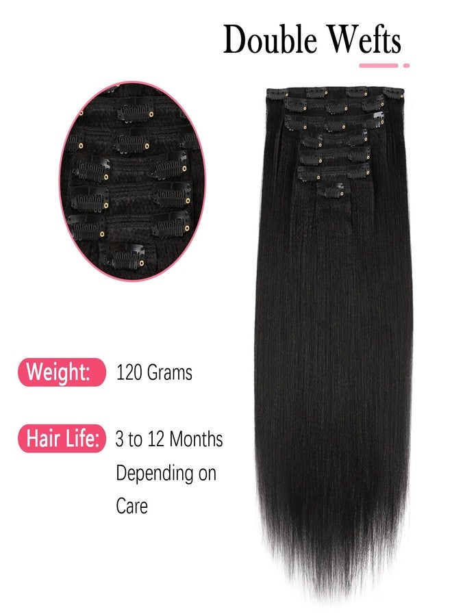 Sassina Brazilian Italian Yaki Straight Clip on Human Hair Extensions Real Remy Hair 14inch Double Weft Clip in Hair Extensions 7 Pieces/Set 120 Grams for African American Black Women - Image 5