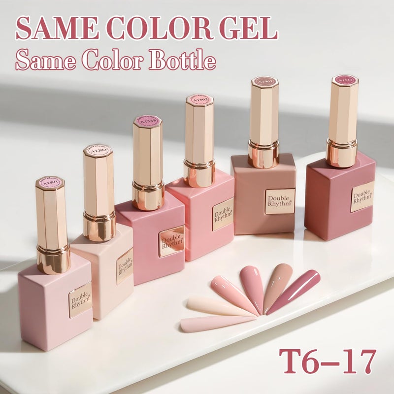 Double Rhythm 6 Pcs 15 ML Gel Polish Set Same Color Same Bottle Soak Off Gel Polish Kit Nail Art Manicure Salon DIY at Home for Women (Light Dark Nude Pink Beige-T6-17) - Image 4