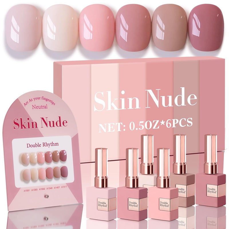 Double Rhythm 6 Pcs 15 ML Gel Polish Set Same Color Same Bottle Soak Off Gel Polish Kit Nail Art Manicure Salon DIY at Home for Women (Light Dark Nude Pink Beige-T6-17) - Image 1