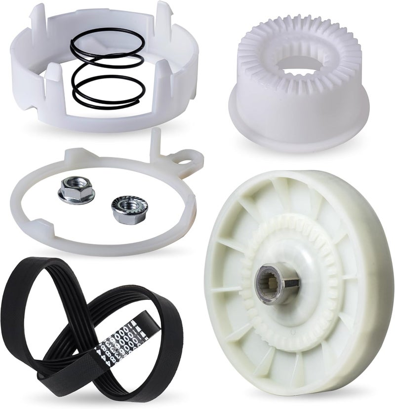 مجموعة محامل البكرات المحسنة W10721967 وW10006384 مع حزام القيادة – متوافقة مع صامولات Whirlpool – تحل محل قطع W10006356، PS10057144، W10326374، W10536113، AP6014712. - Image 1