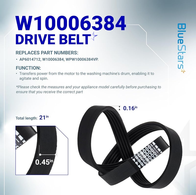 مجموعة محامل البكرات المحسنة W10721967 وW10006384 مع حزام القيادة – متوافقة مع صامولات Whirlpool – تحل محل قطع W10006356، PS10057144، W10326374، W10536113، AP6014712. - Image 3