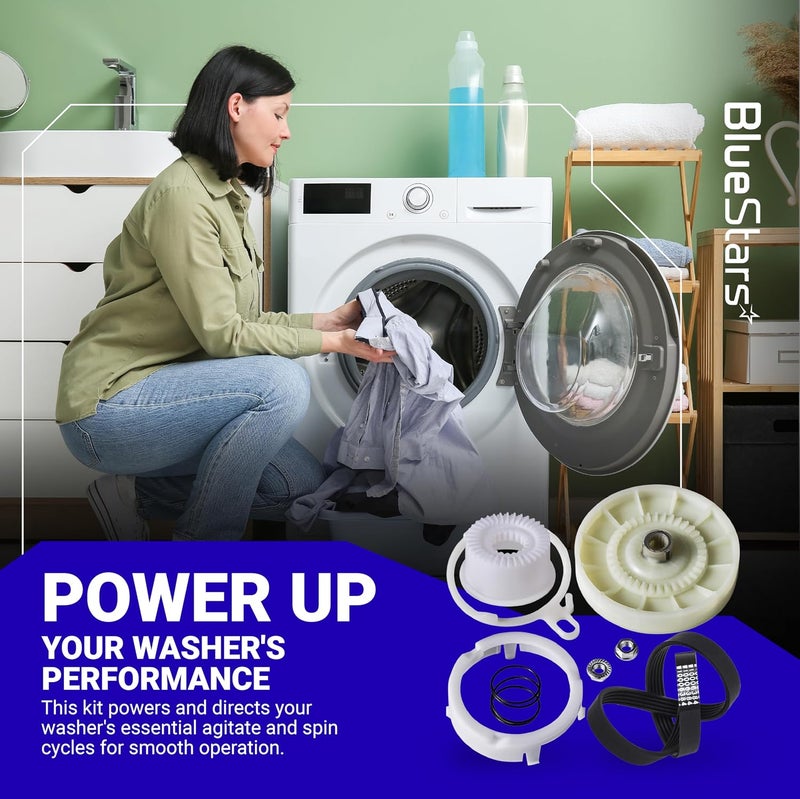 مجموعة محامل البكرات المحسنة W10721967 وW10006384 مع حزام القيادة – متوافقة مع صامولات Whirlpool – تحل محل قطع W10006356، PS10057144، W10326374، W10536113، AP6014712. - Image 4